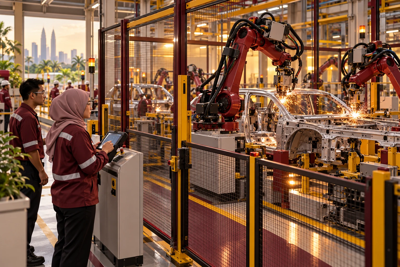 Editorial illustration of automation in a Malaysian automotive context