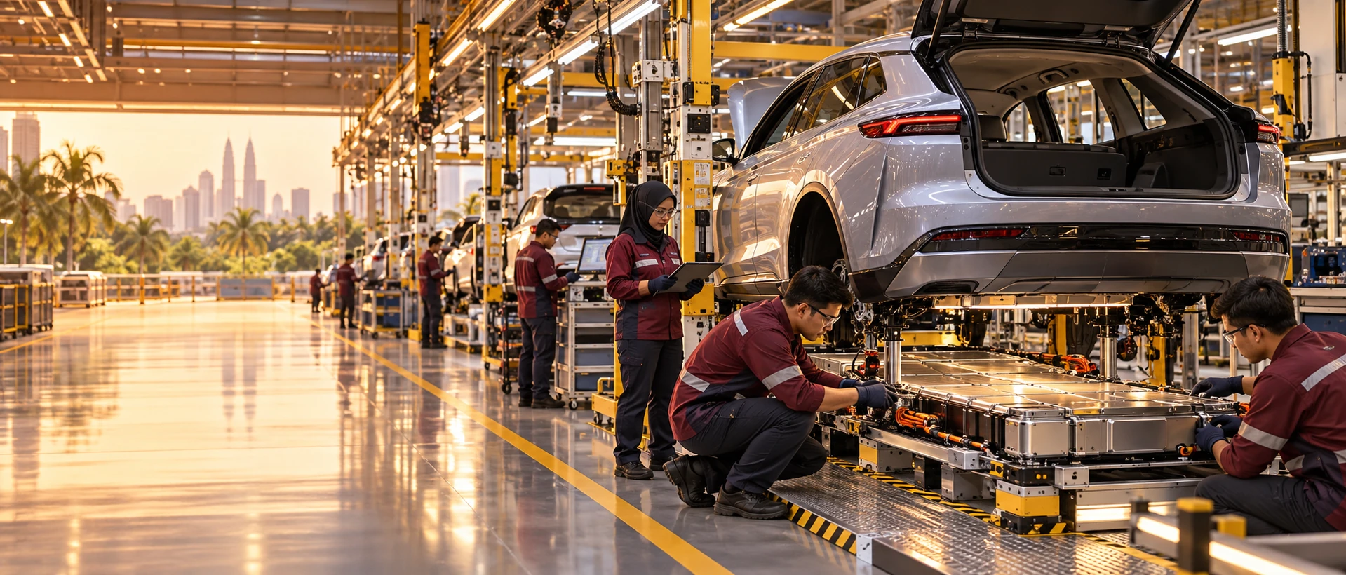 Editorial illustration of ev banner in a Malaysian automotive context