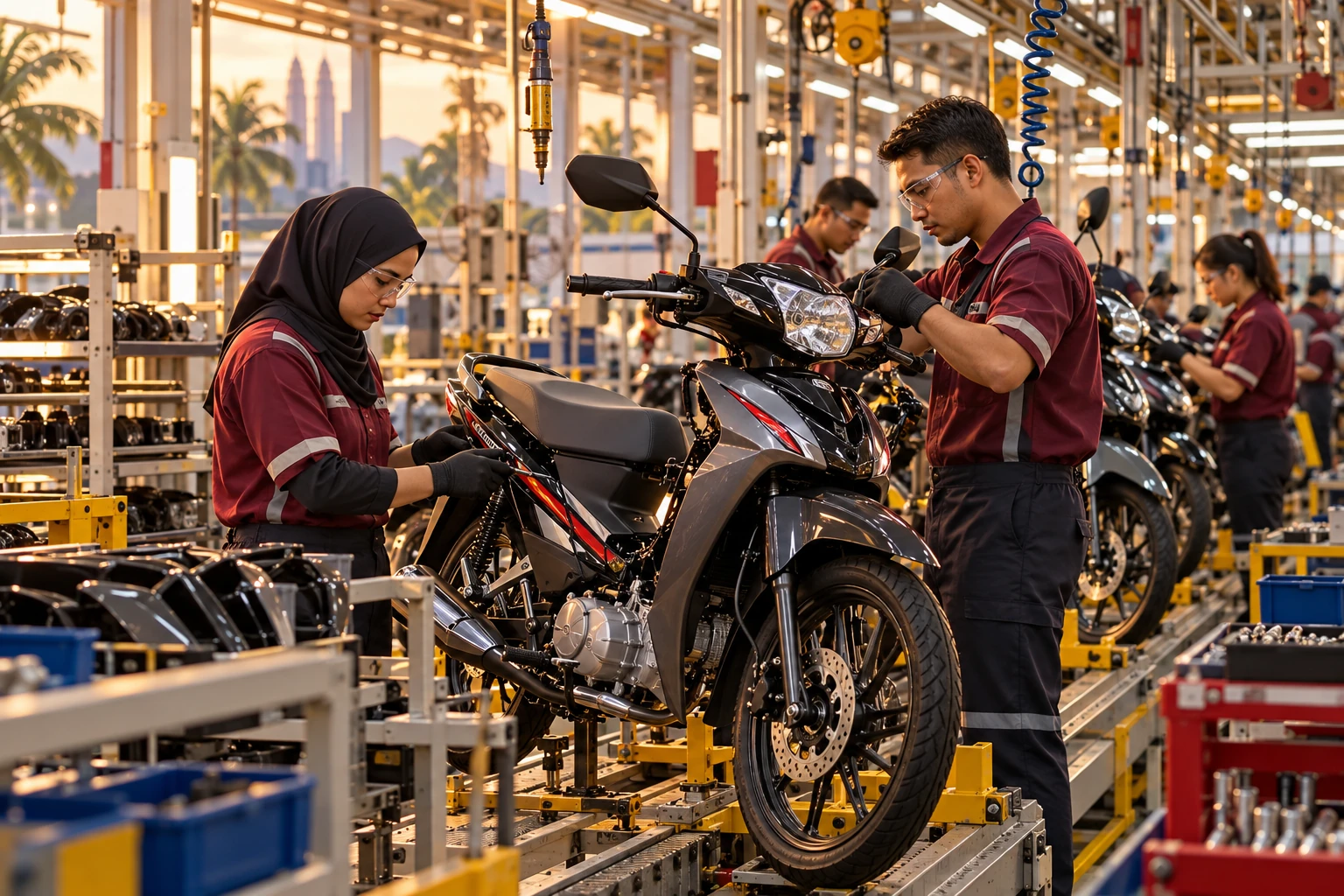 Editorial illustration of motorcycles in a Malaysian automotive context
