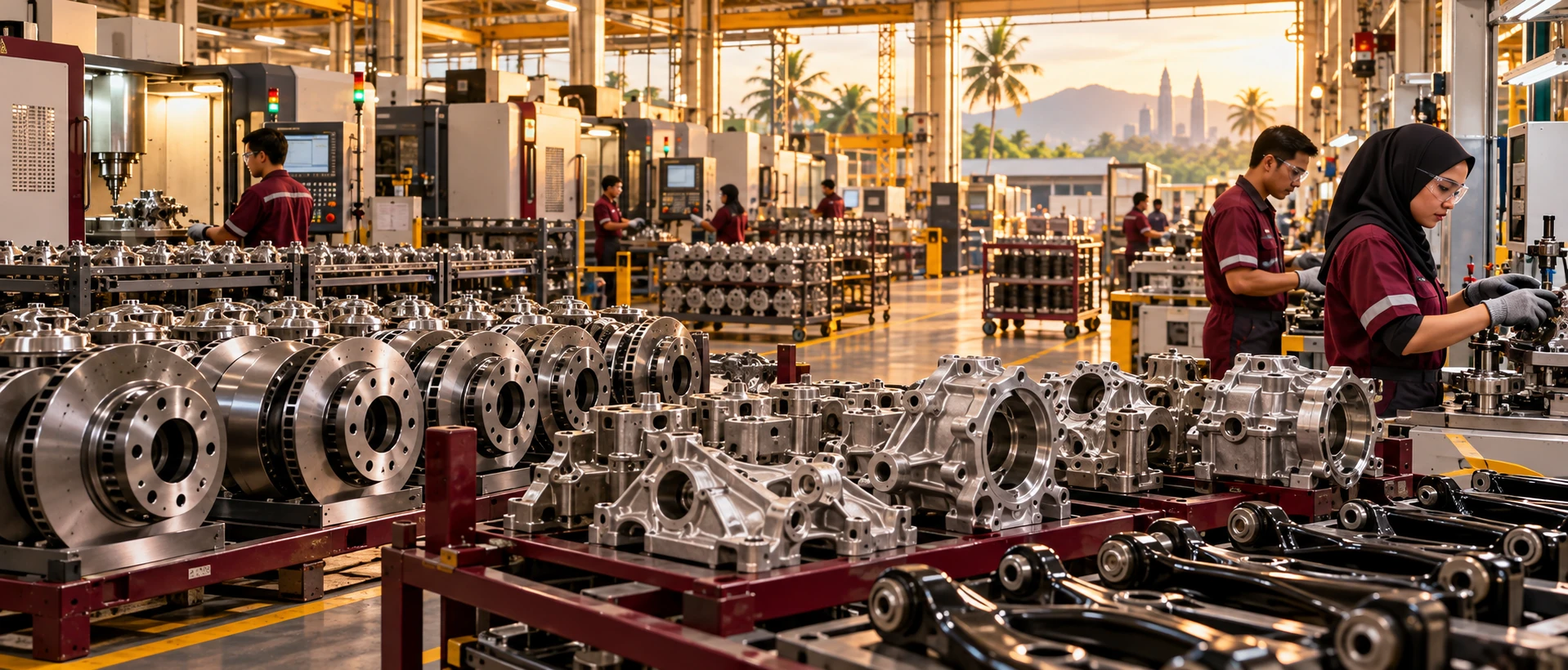 Editorial illustration of parts banner in a Malaysian automotive context