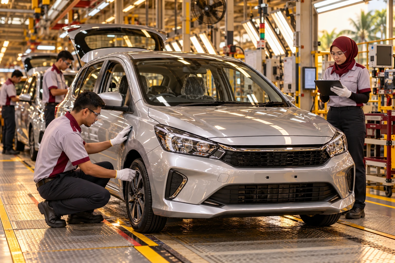 Editorial illustration of passenger cars in a Malaysian automotive context