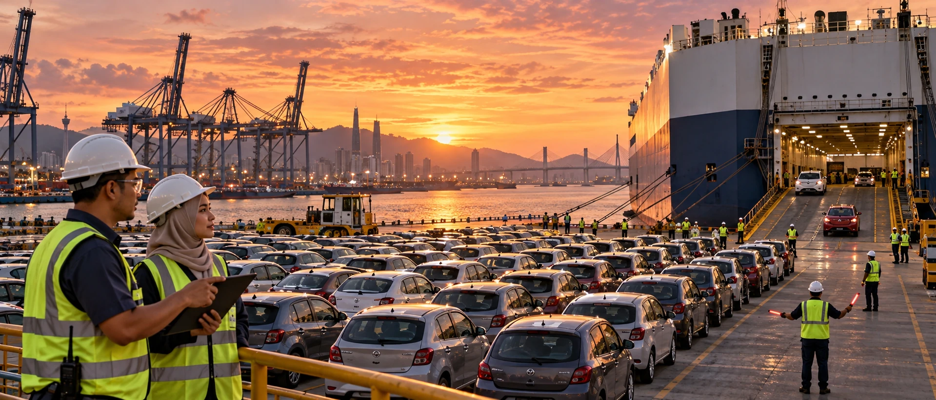 Editorial illustration of trade banner in a Malaysian automotive context