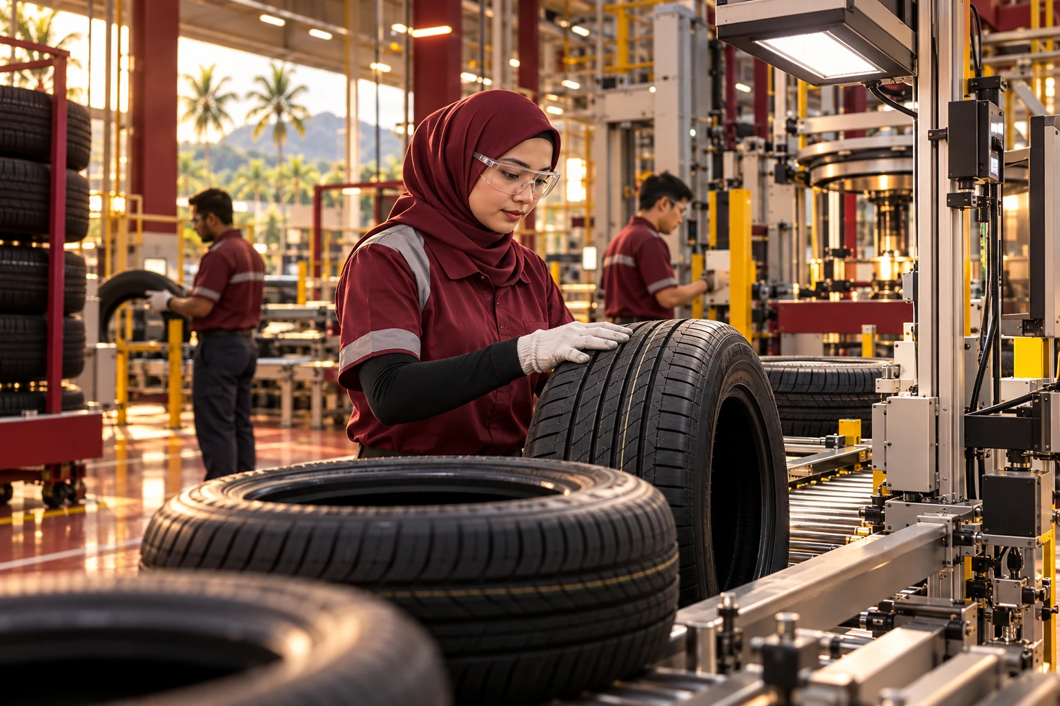 Editorial illustration of tyres in a Malaysian automotive context