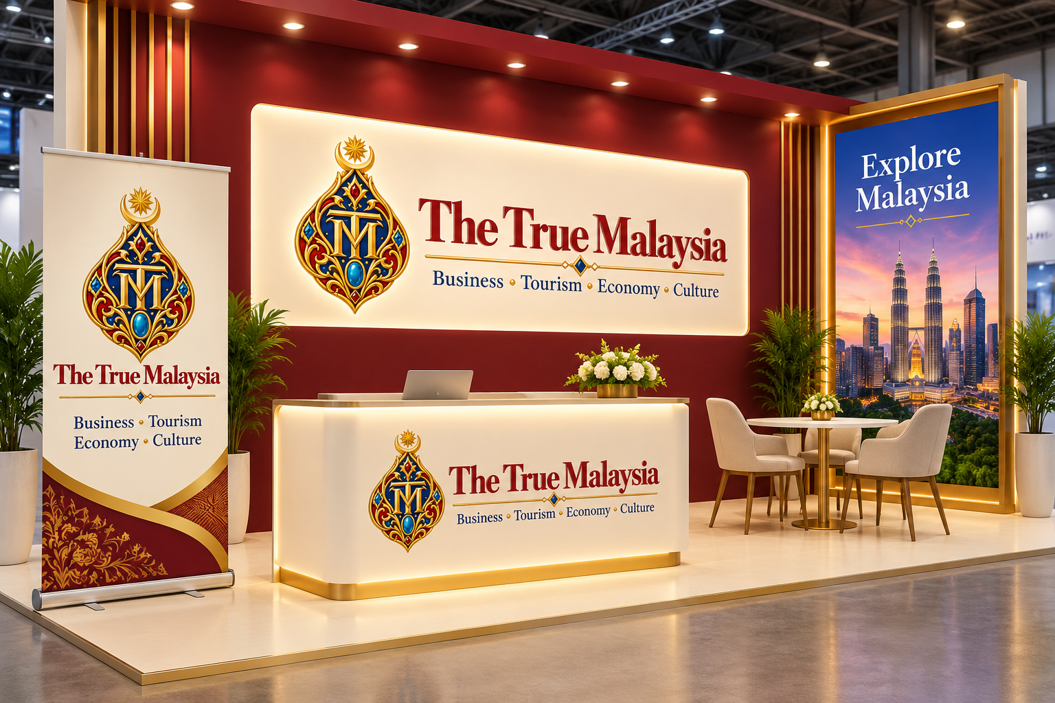 Proposed exhibition booth with branded header.