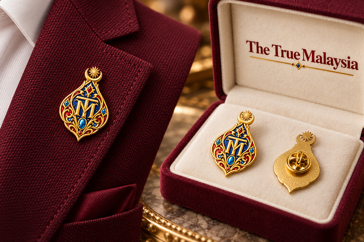 Proposed gold lapel pin bearing the emblem.