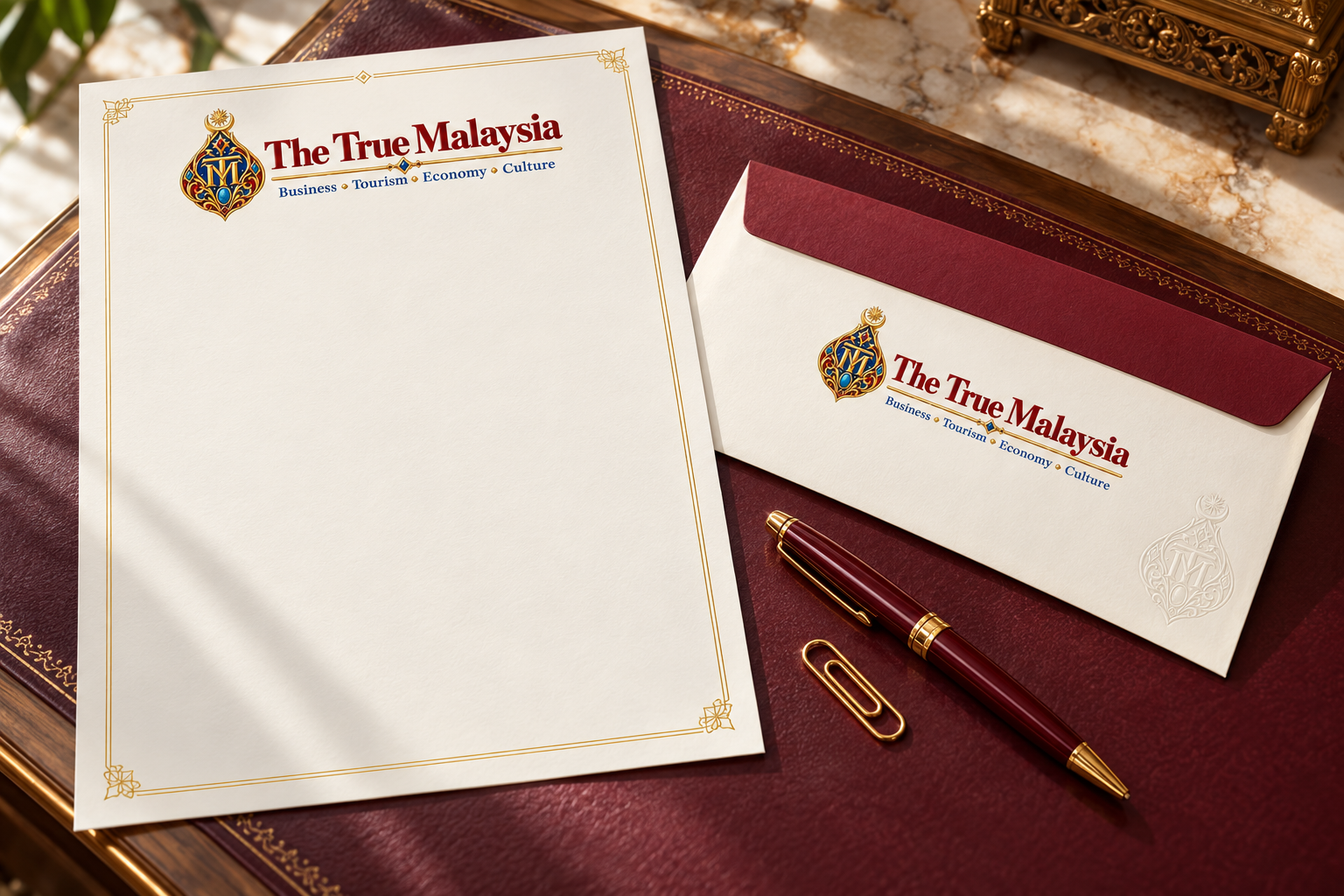 Proposed extended stationery set including a presentation folder.