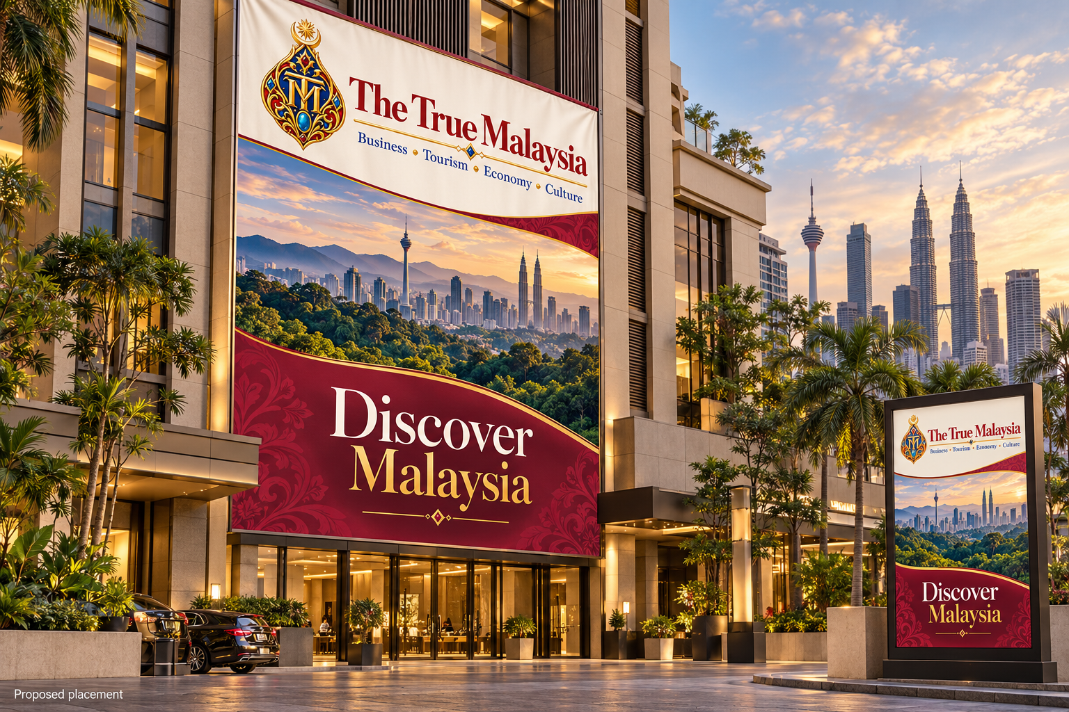 Proposed large-format campaign on a hotel facade.