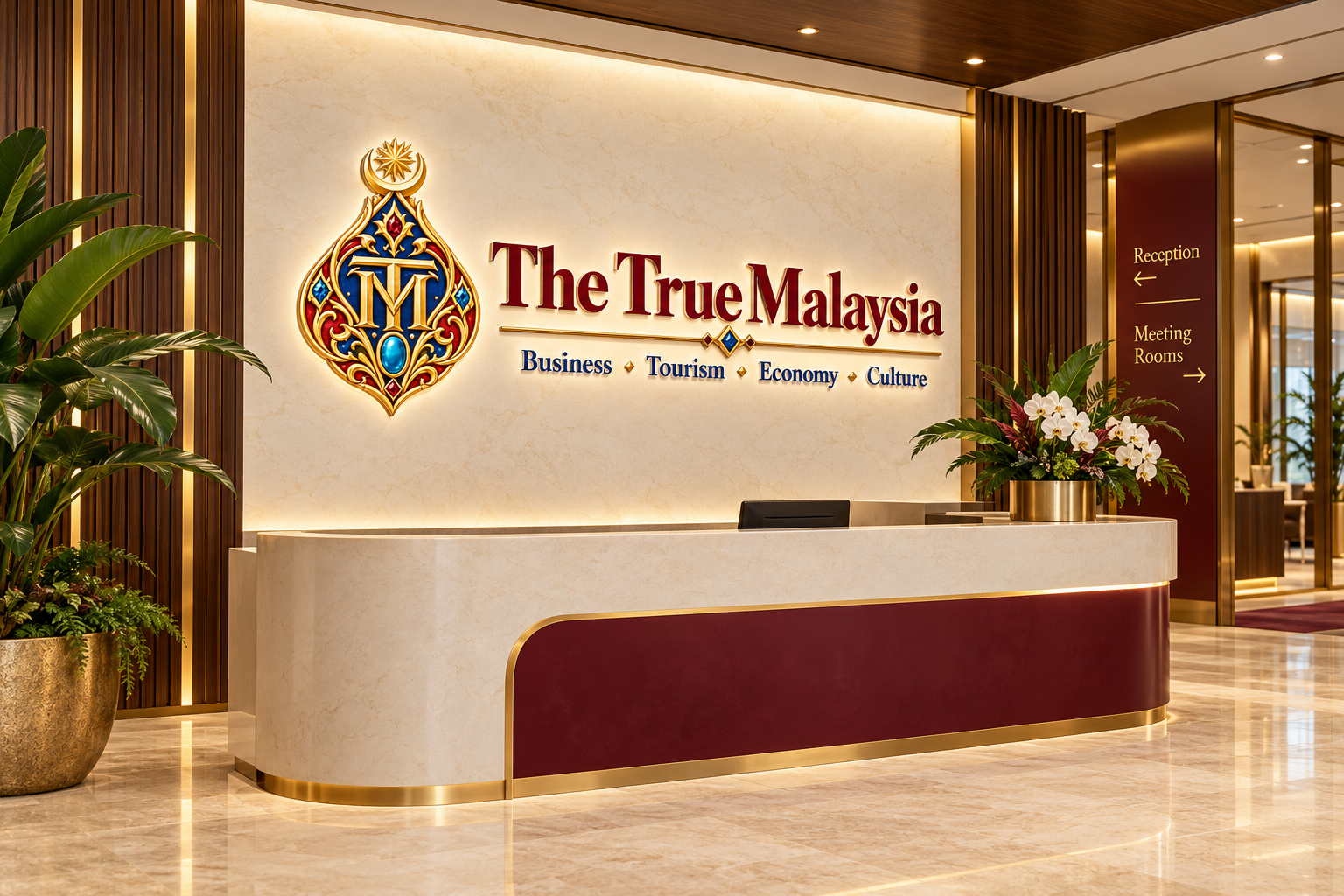Proposed reception wall treatment carrying the brand mark.