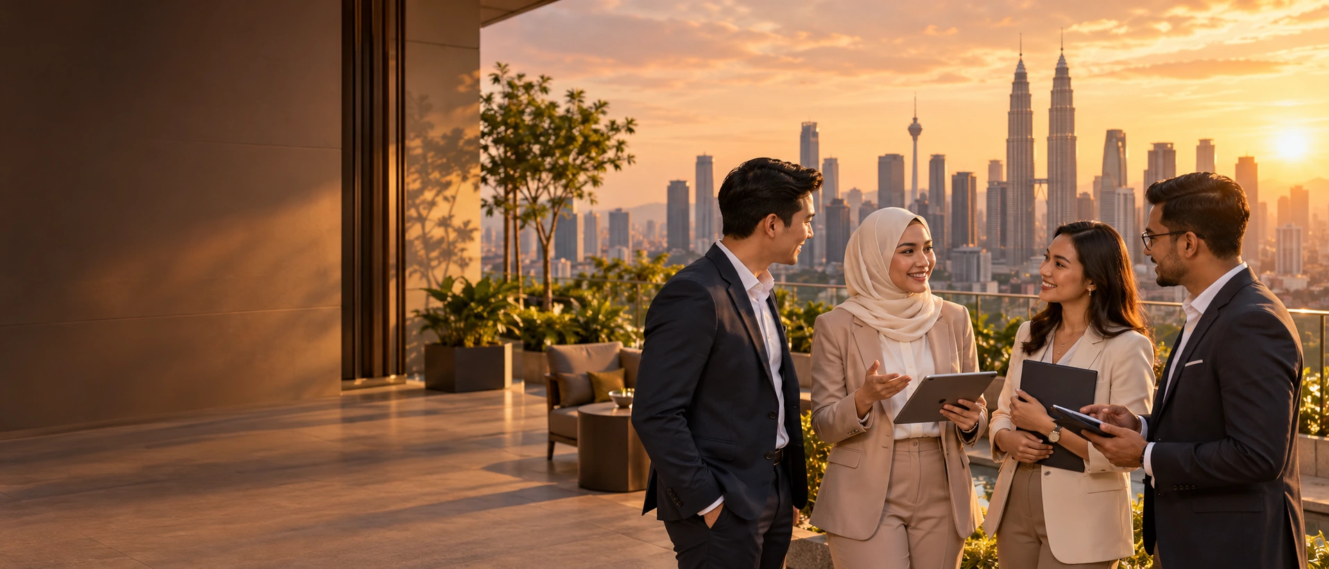 Business community gathering in a contemporary Malaysian setting.