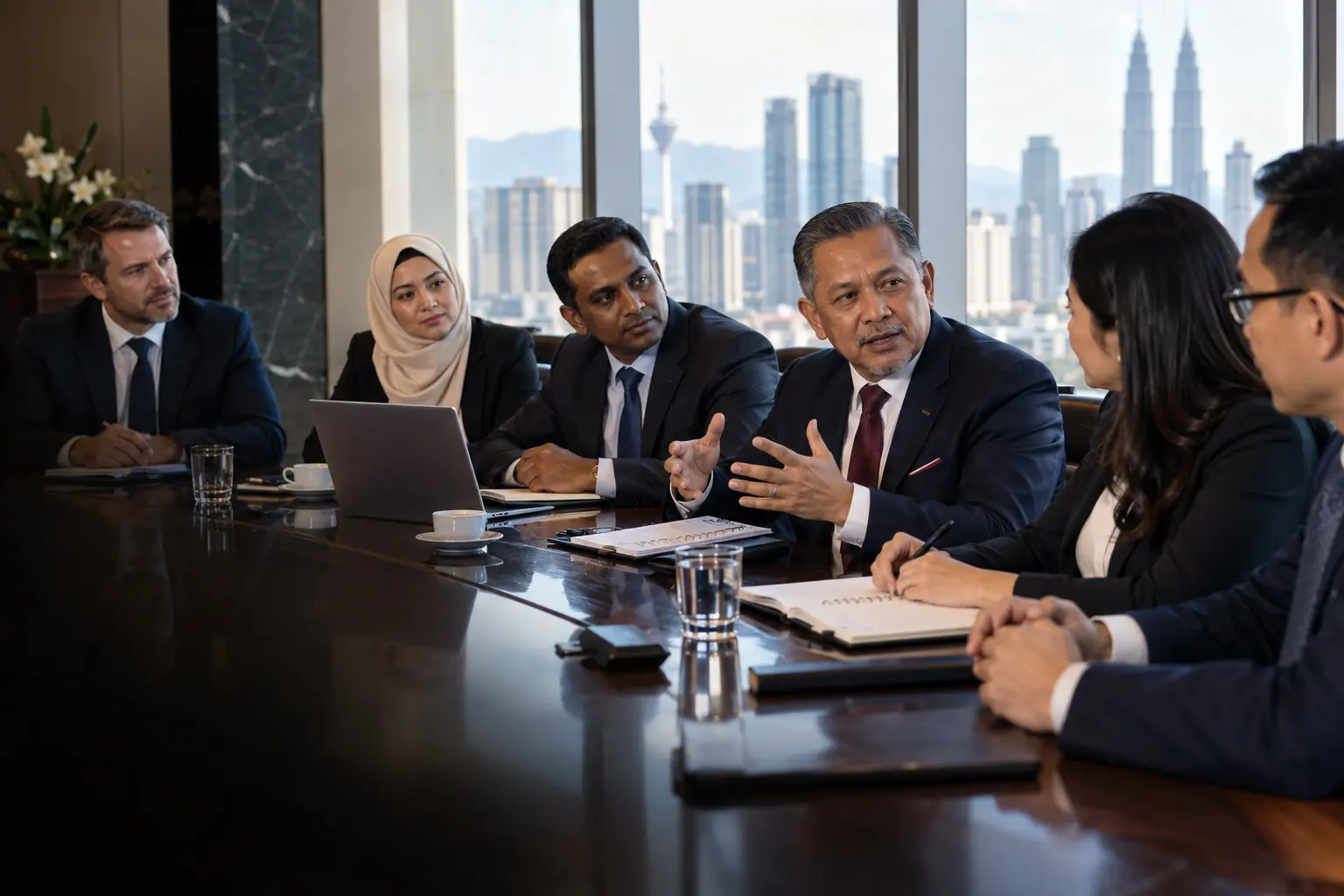 Business founders meeting a chamber-style advisory team.