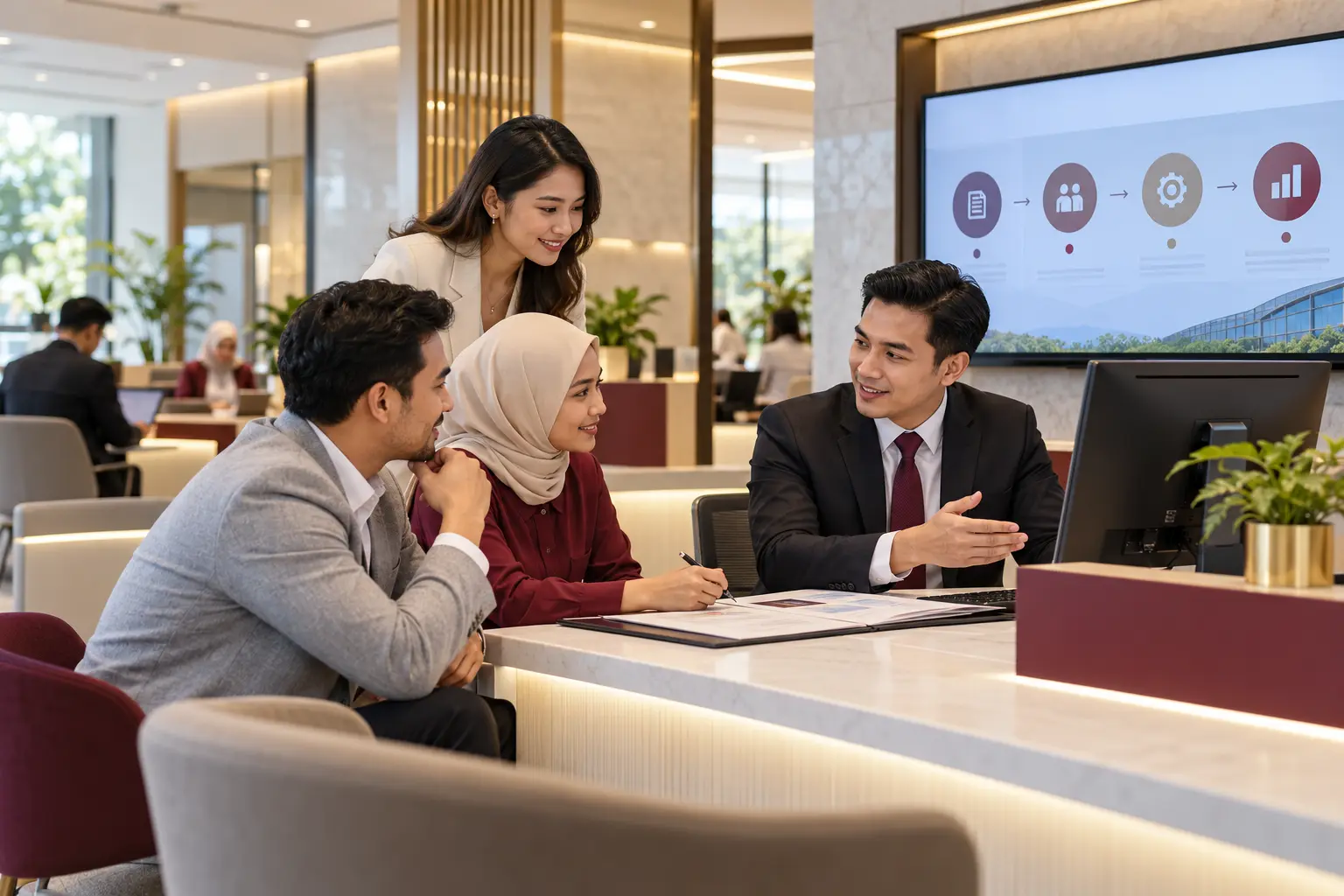 Entrepreneurs receiving business guidance at a Malaysian public-service facilitation centre