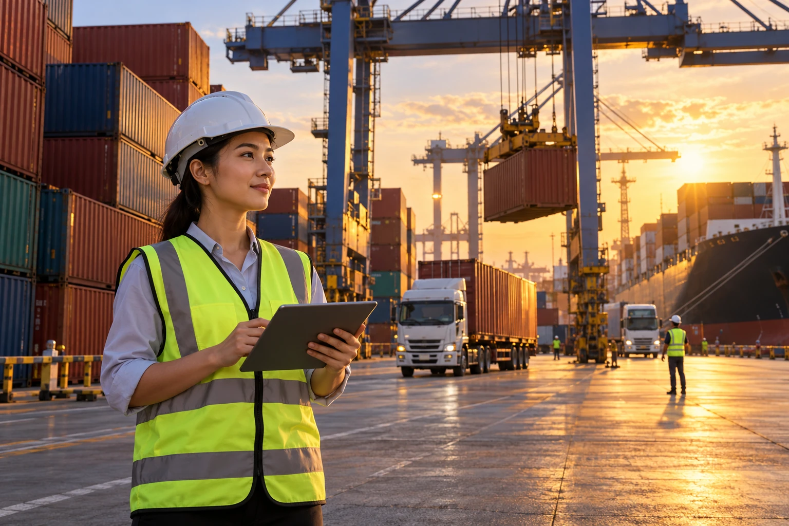 Editorial illustration of logistics ports