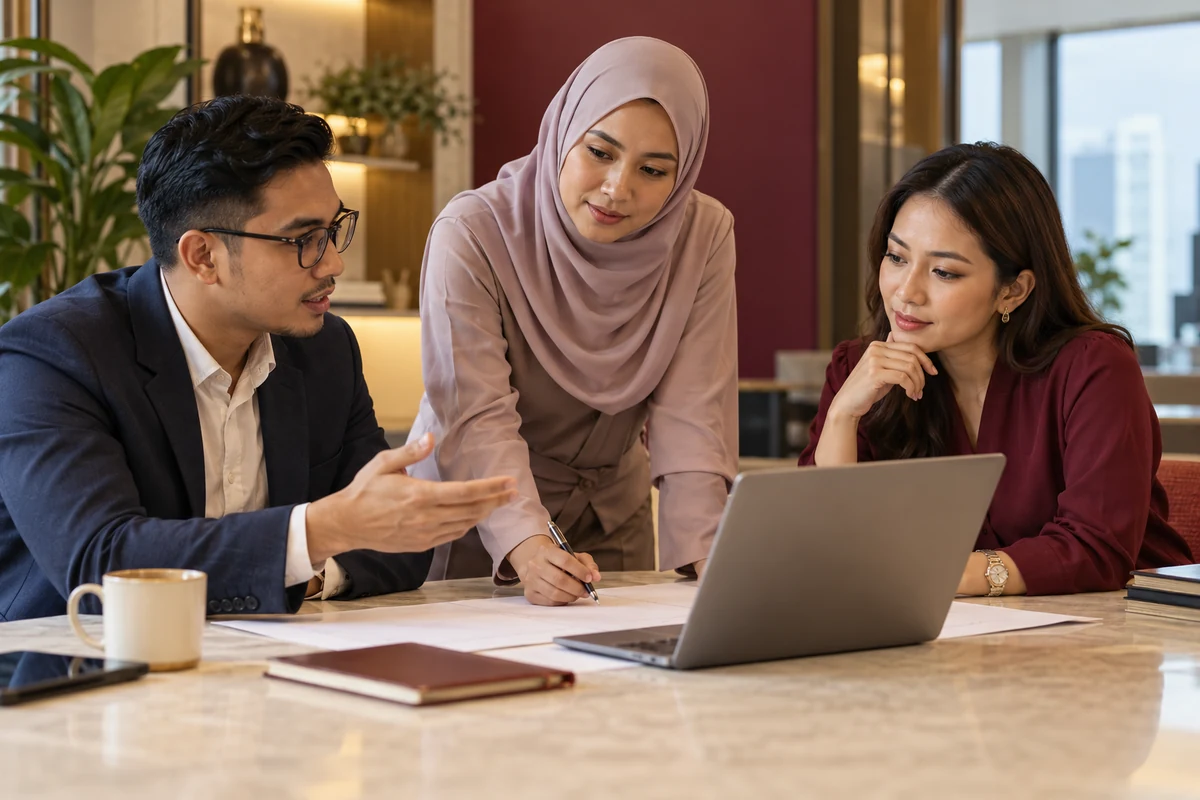 AI editorial illustration of strategy in a Malaysian technology setting