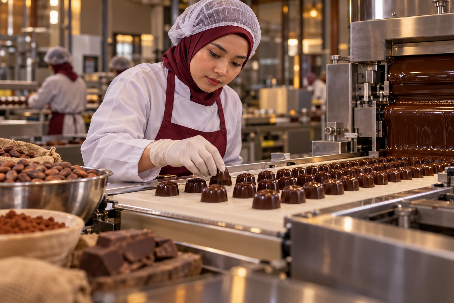 Editorial illustration of halal cocoa confectionery