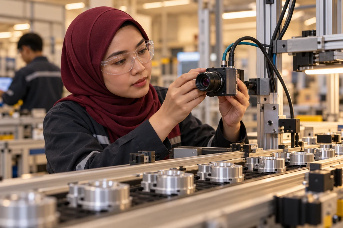 AI editorial illustration of industrial ai in a Malaysian technology setting