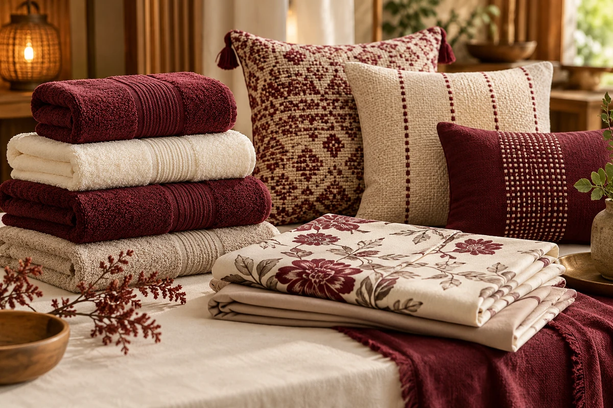 Editorial illustration of home textiles in a Malaysian setting.