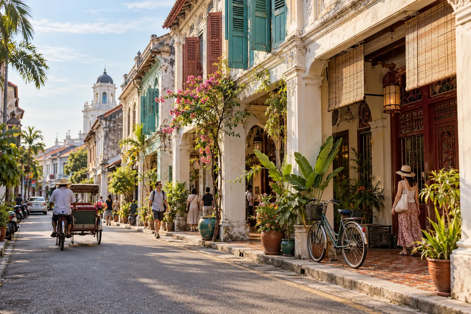 Historic shophouses and everyday street life in George Town, Penang
